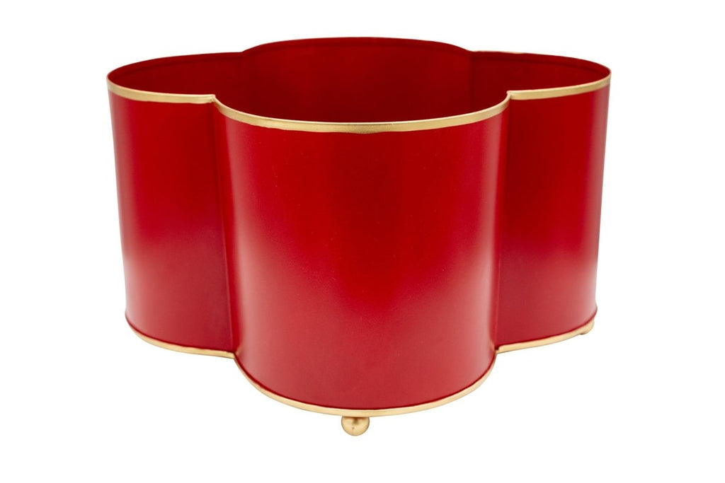 Mattie Red Quatrefoil Metal Cachepot Planter for Bedroom, Office, Kitchen, Living Room - Cachepots from Jaye's Studio