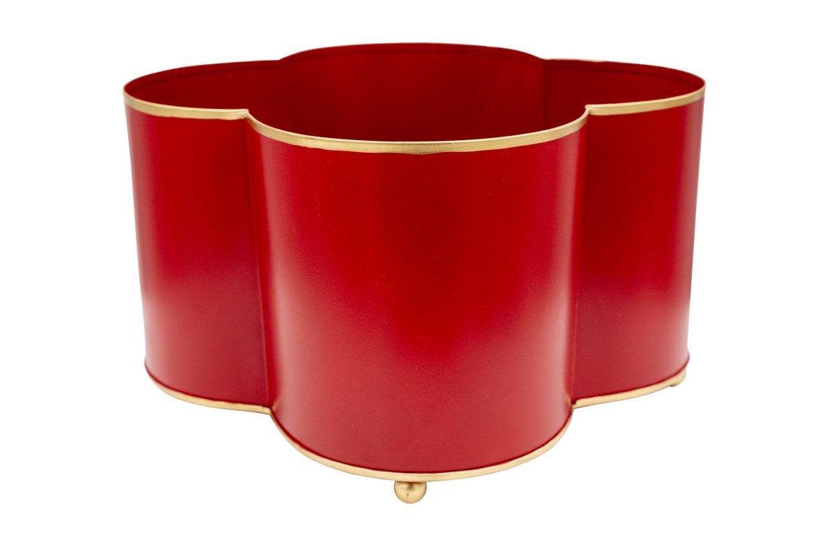 Mattie Red Quatrefoil Metal Cachepot Planter for Bedroom, Office, Kitchen, Living Room - Cachepots from Jaye's Studio