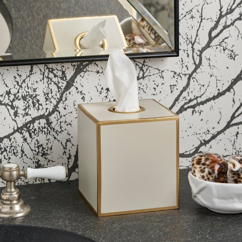 Mattie Taupe Square Metal Tissue Box Cover for Bathroom, Vanity, Bedroom, Home Office - Tissue Box Cover from Jaye's Studio