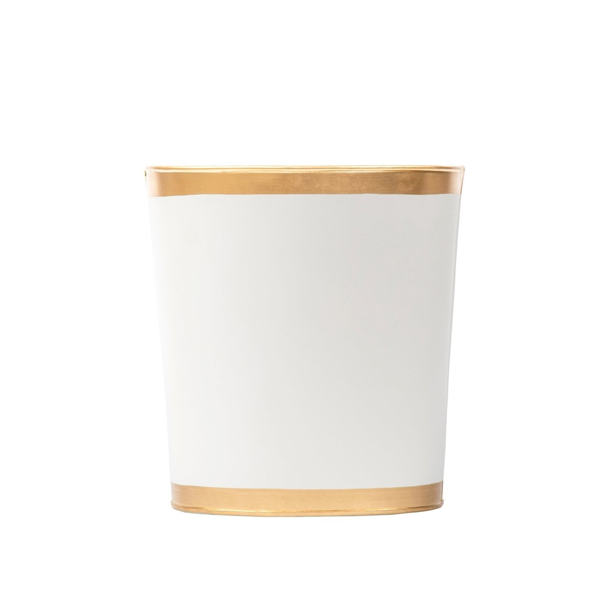 Mattie White Oval Metal Garbage Can, Wastebasket, Bathroom Trash Can for Home Office, Bedroom, Vanity - Oval without Lid - Wastebaskets from Jaye's Studio