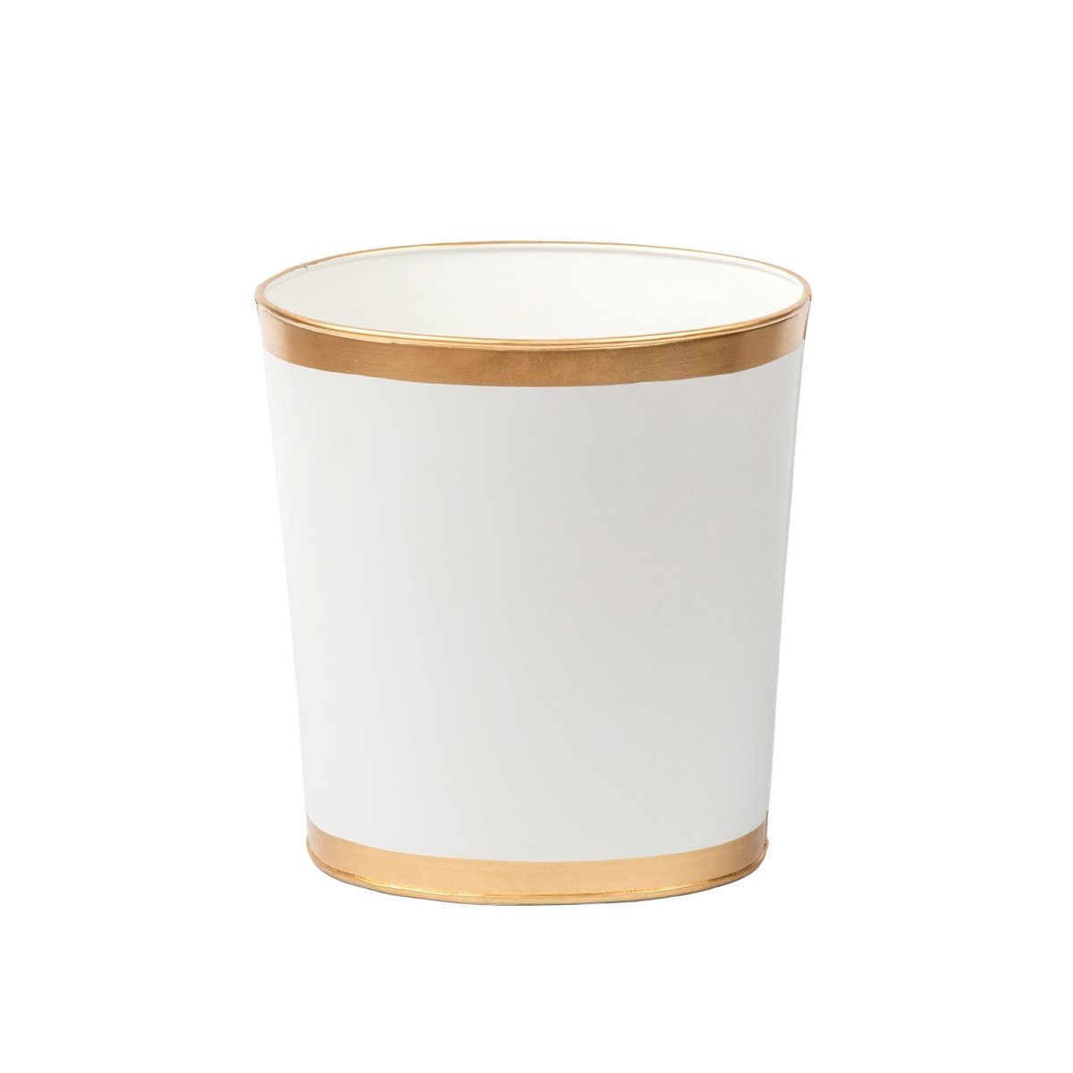Mattie White Oval Metal Garbage Can, Wastebasket, Bathroom Trash Can for Home Office, Bedroom, Vanity - Oval without Lid - Wastebaskets from Jaye's Studio
