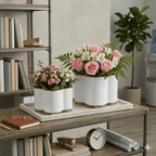 Mattie White Quatrefoil Metal Cachepot Planter For Bedroom, Office, Kitchen and Living Room - Avail 03/20 - Cachepots from Jaye's Studio