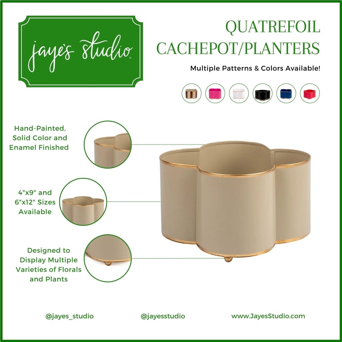 Mattie White Quatrefoil Metal Cachepot Planter For Bedroom, Office, Kitchen and Living Room - Avail 11/26 - Cachepots from Jaye's Studio