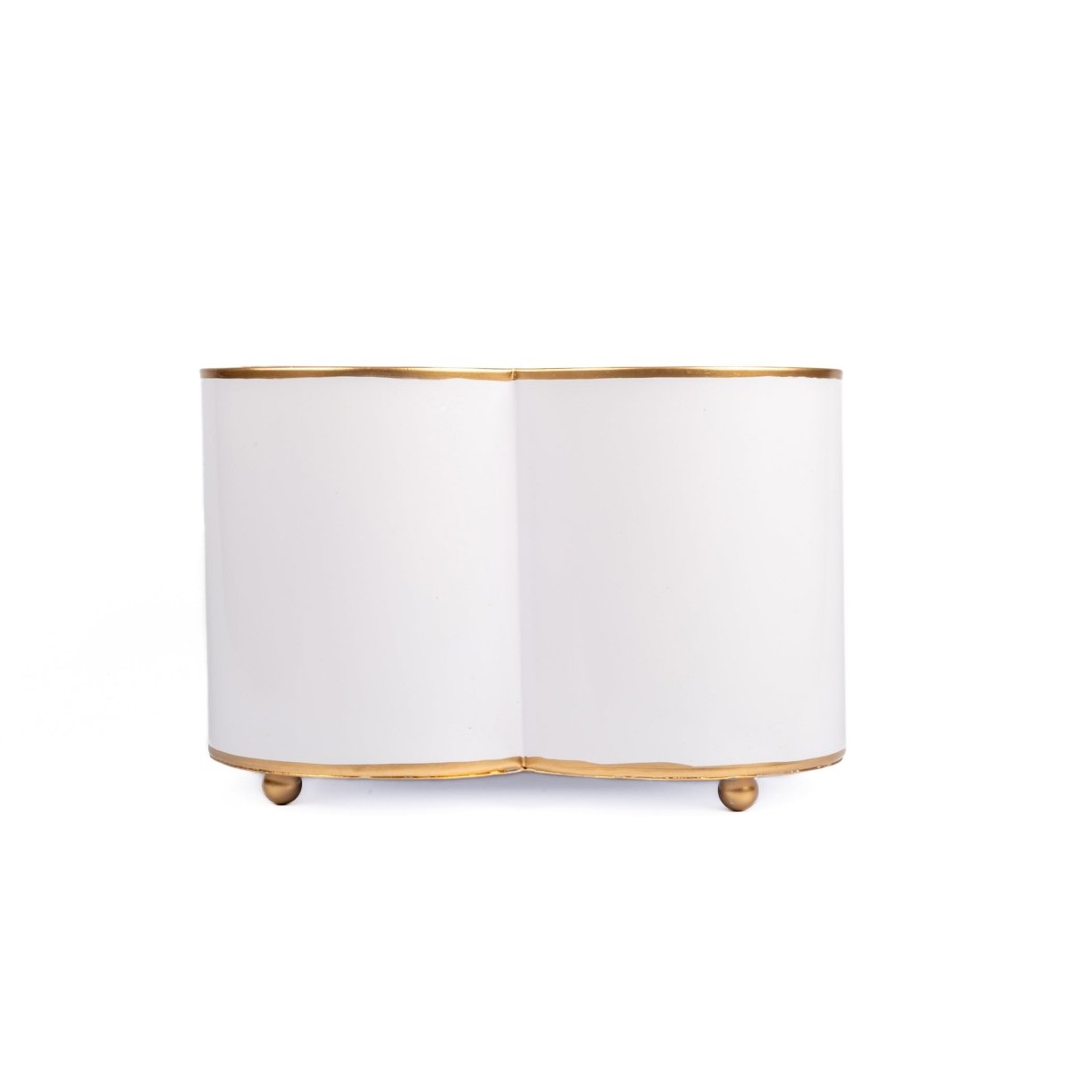 Mattie White Quatrefoil Metal Cachepot Planter For Bedroom, Office, Kitchen and Living Room - Avail 11/26 - Cachepots from Jaye's Studio