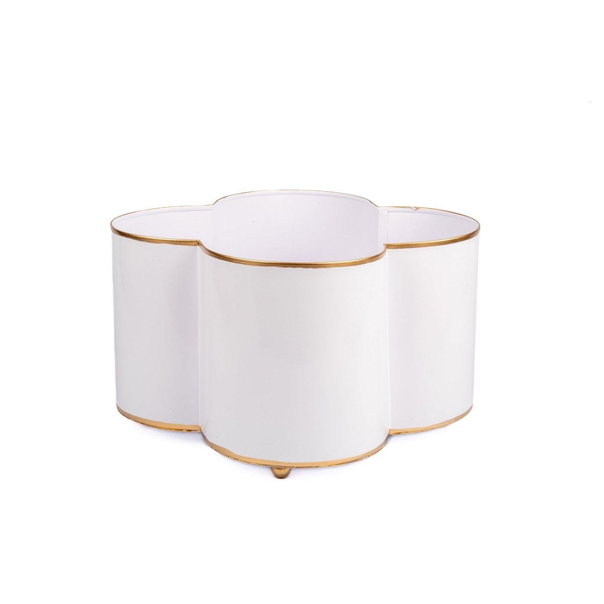 Mattie White Quatrefoil Metal Cachepot Planter For Bedroom, Office, Kitchen and Living Room - Avail 11/26 - Cachepots from Jaye's Studio