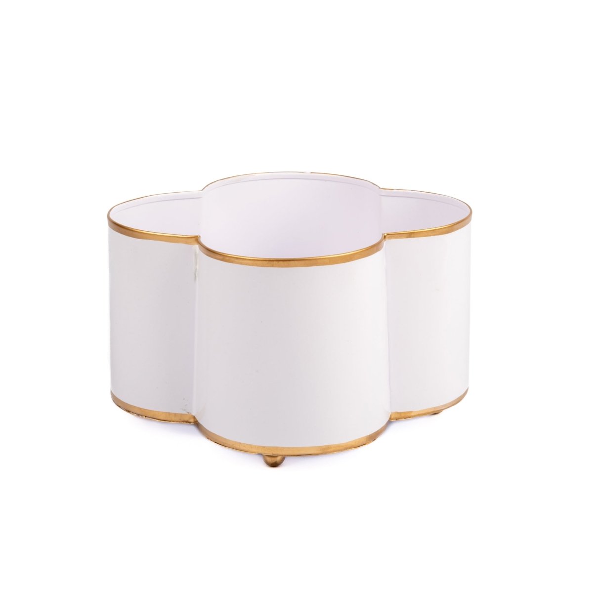 Mattie White Quatrefoil Metal Cachepot Planter For Bedroom, Office, Kitchen and Living Room - Avail 11/26 - Cachepots from Jaye's Studio