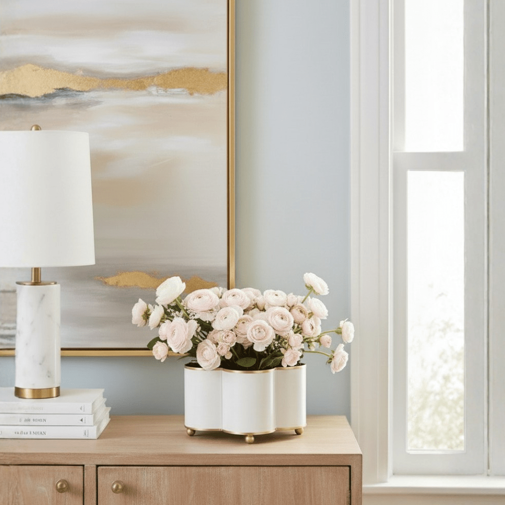 Mattie White Quatrefoil Metal Cachepot Planter For Bedroom, Office, Kitchen and Living Room - Cachepots from Jaye's Studio