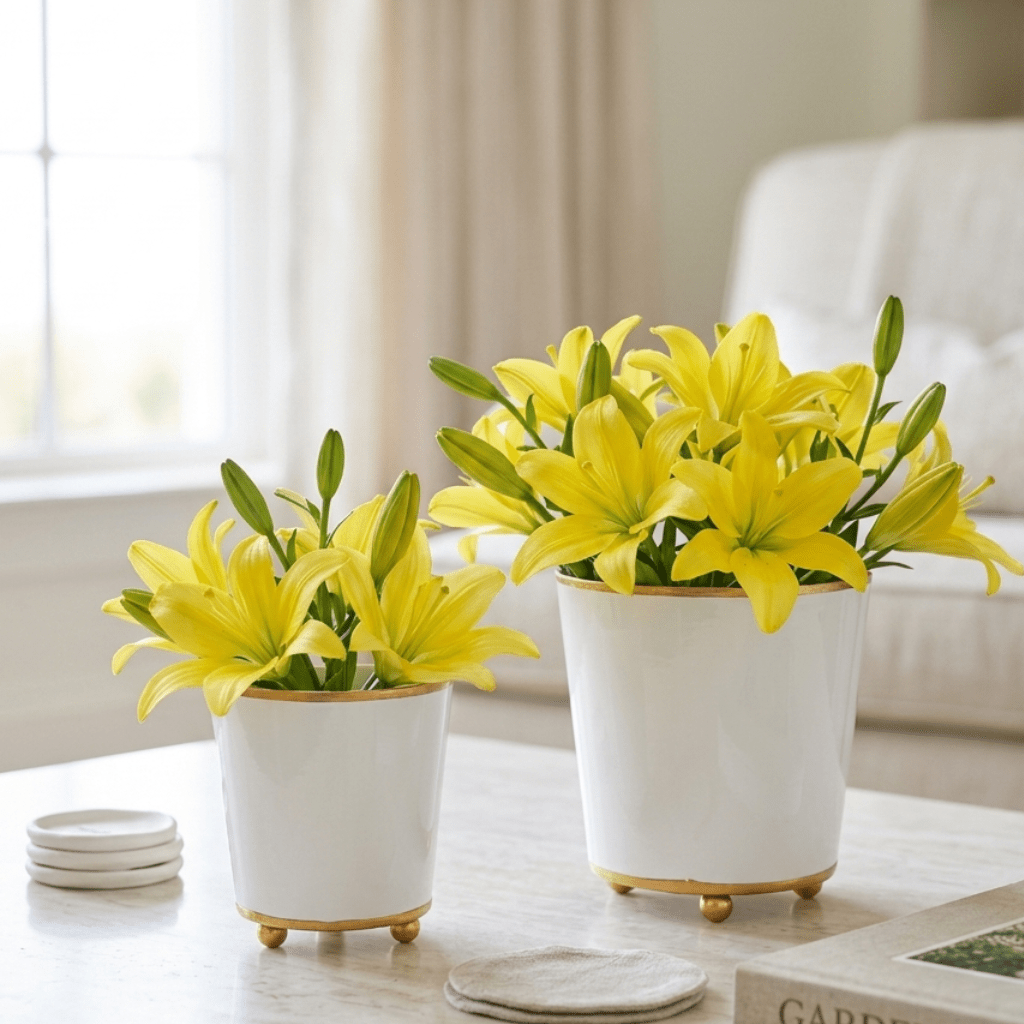 Mattie White Round Metal Cachepot For Bedroom, Office, Kitchen, Living Room - Cachepots from Jaye's Studio