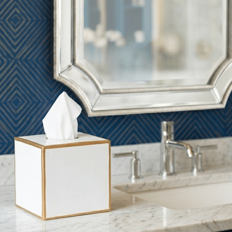 Mattie White Square Metal Tissue Box Cover for Bathroom, Vanity, Bedroom, Home Office - Tissue Box Cover from Jaye's Studio