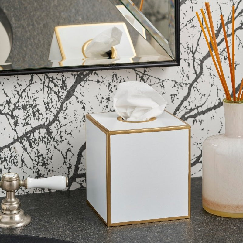 Mattie White Square Metal Tissue Box Cover for Bathroom, Vanity, Bedroom, Home Office - Tissue Box Cover from Jaye's Studio