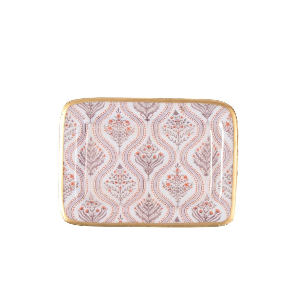 Monticello Purple and Orange Enameled Rectangle Soap Dish, Catch All Tray, Jewelry Tray for Bathroom, Vanity, Sink - Decorative Laney Tray - Trinket Trays from Jaye's Studio