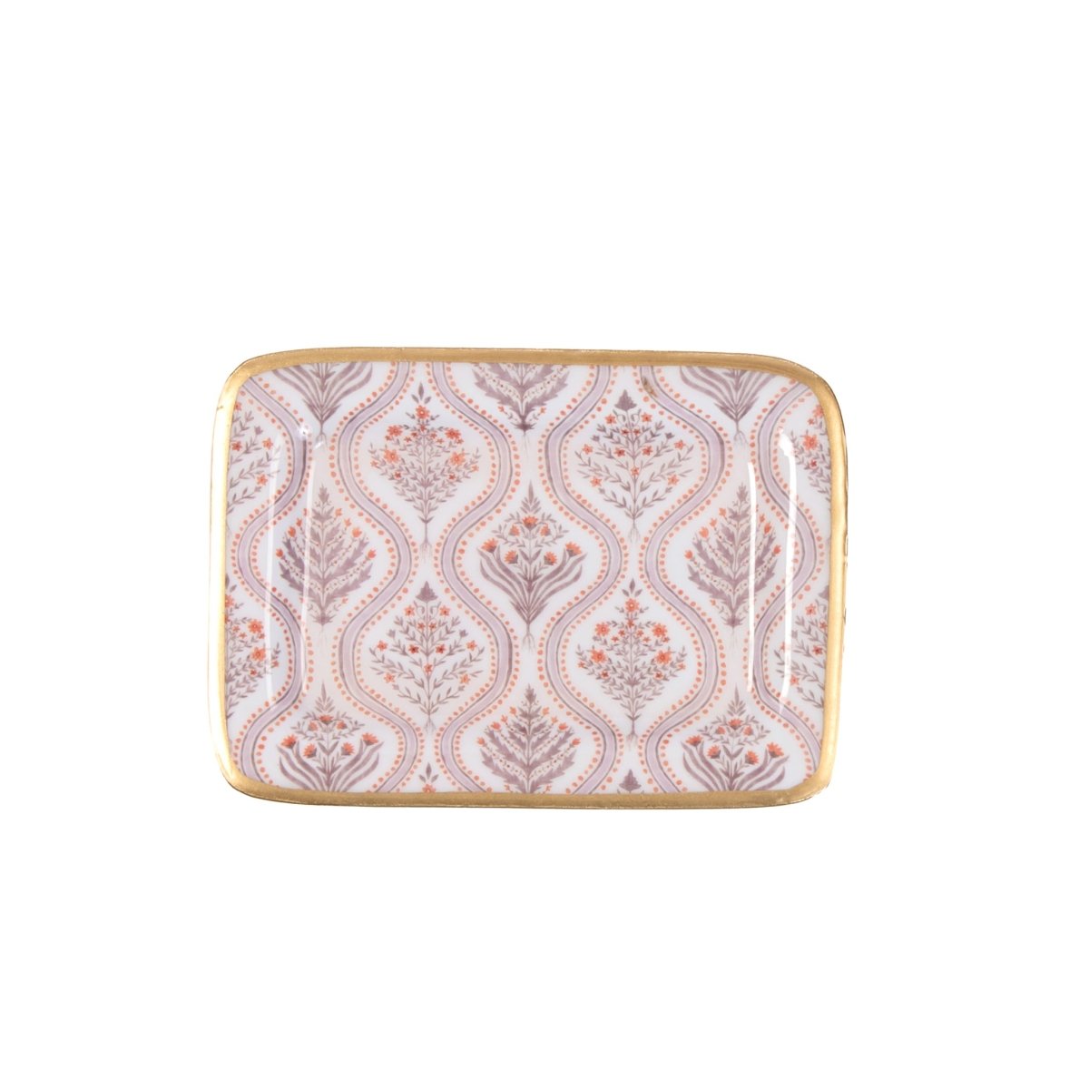 Monticello Purple and Orange Enameled Rectangle Soap Dish, Catch All Tray, Jewelry Tray for Bathroom, Vanity, Sink - Decorative Laney Tray - Trinket Trays from Jaye's Studio