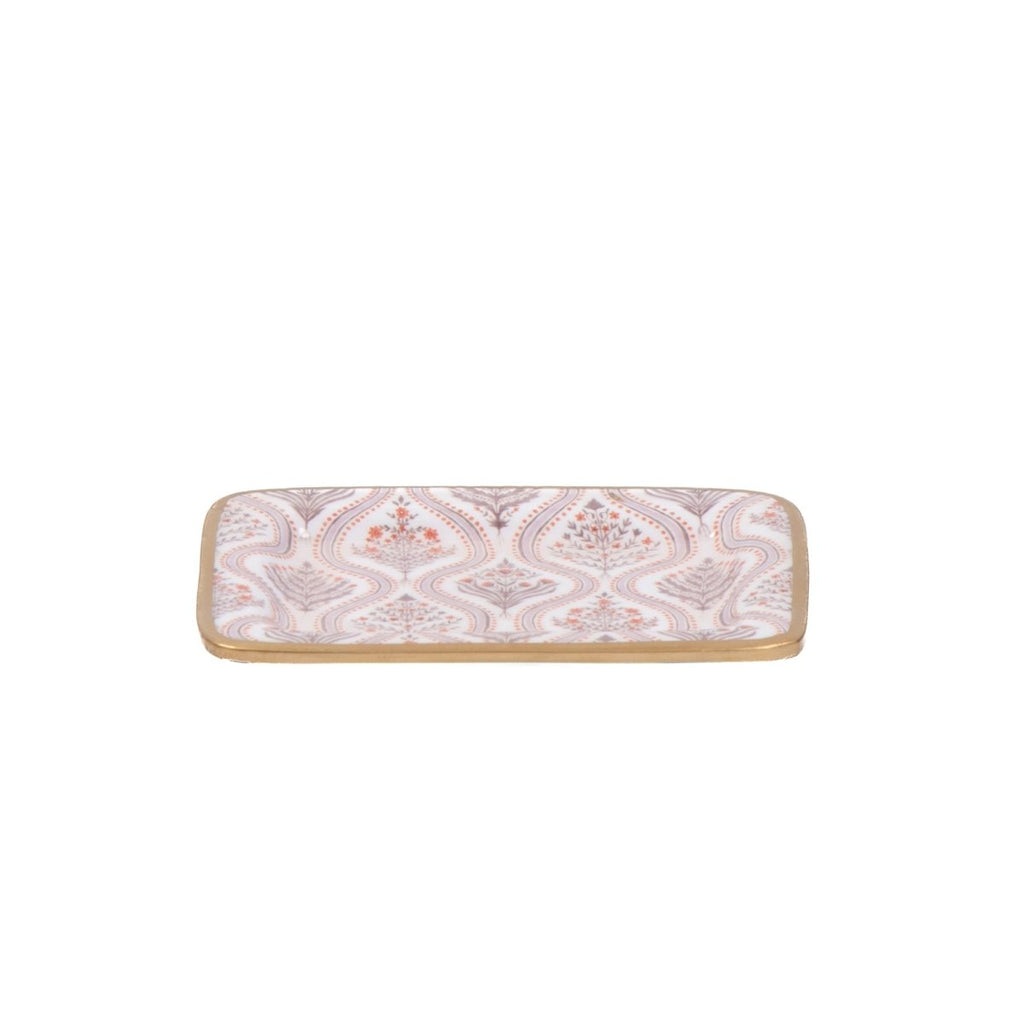 Monticello Purple and Orange Enameled Rectangle Soap Dish, Catch All Tray, Jewelry Tray for Bathroom, Vanity, Sink - Decorative Laney Tray - Trinket Trays from Jaye's Studio