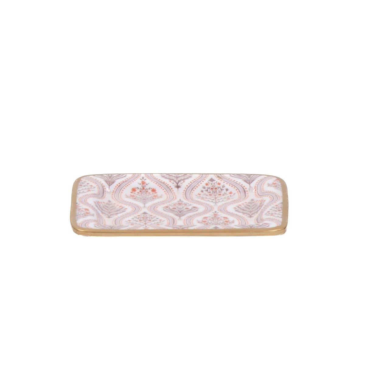 Monticello Purple and Orange Enameled Rectangle Soap Dish, Catch All Tray, Jewelry Tray for Bathroom, Vanity, Sink - Decorative Laney Tray - Trinket Trays from Jaye's Studio