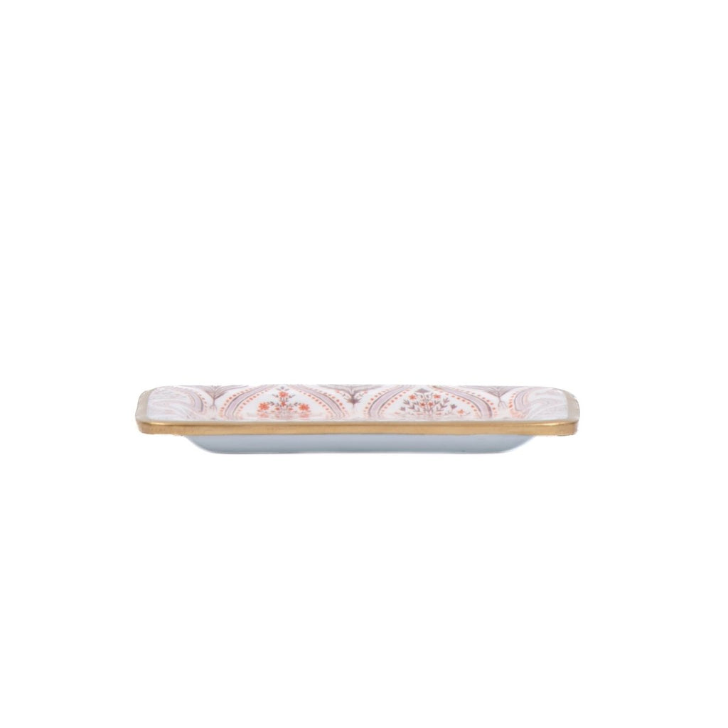 Monticello Purple and Orange Enameled Rectangle Soap Dish, Catch All Tray, Jewelry Tray for Bathroom, Vanity, Sink - Decorative Laney Tray - Trinket Trays from Jaye's Studio