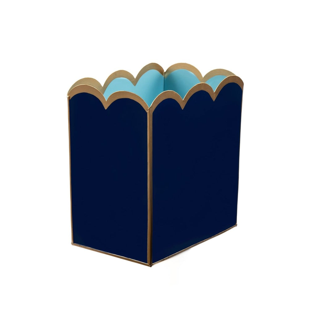Navy and Light Blue Modern Bathroom Trash Can, Wastebasket, Dustbin for Bedroom, Home Office, Vanity - Rectangle without Lid - Wastebaskets from Jaye's Studio