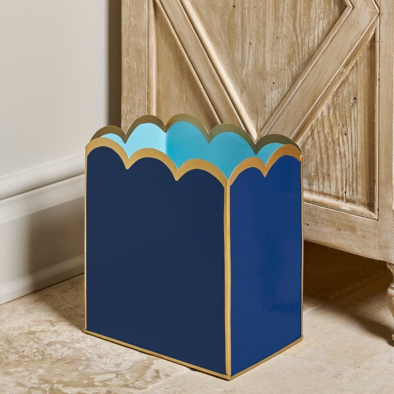 Navy and Light Blue Modern Bathroom Trash Can, Wastebasket, Dustbin for Bedroom, Home Office, Vanity - Rectangle without Lid - Wastebaskets from Jaye's Studio