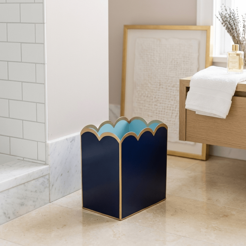 Navy and Light Blue Modern Bathroom Trash Can, Wastebasket, Dustbin for Bedroom, Home Office, Vanity - Rectangle without Lid - Wastebaskets from Jaye's Studio