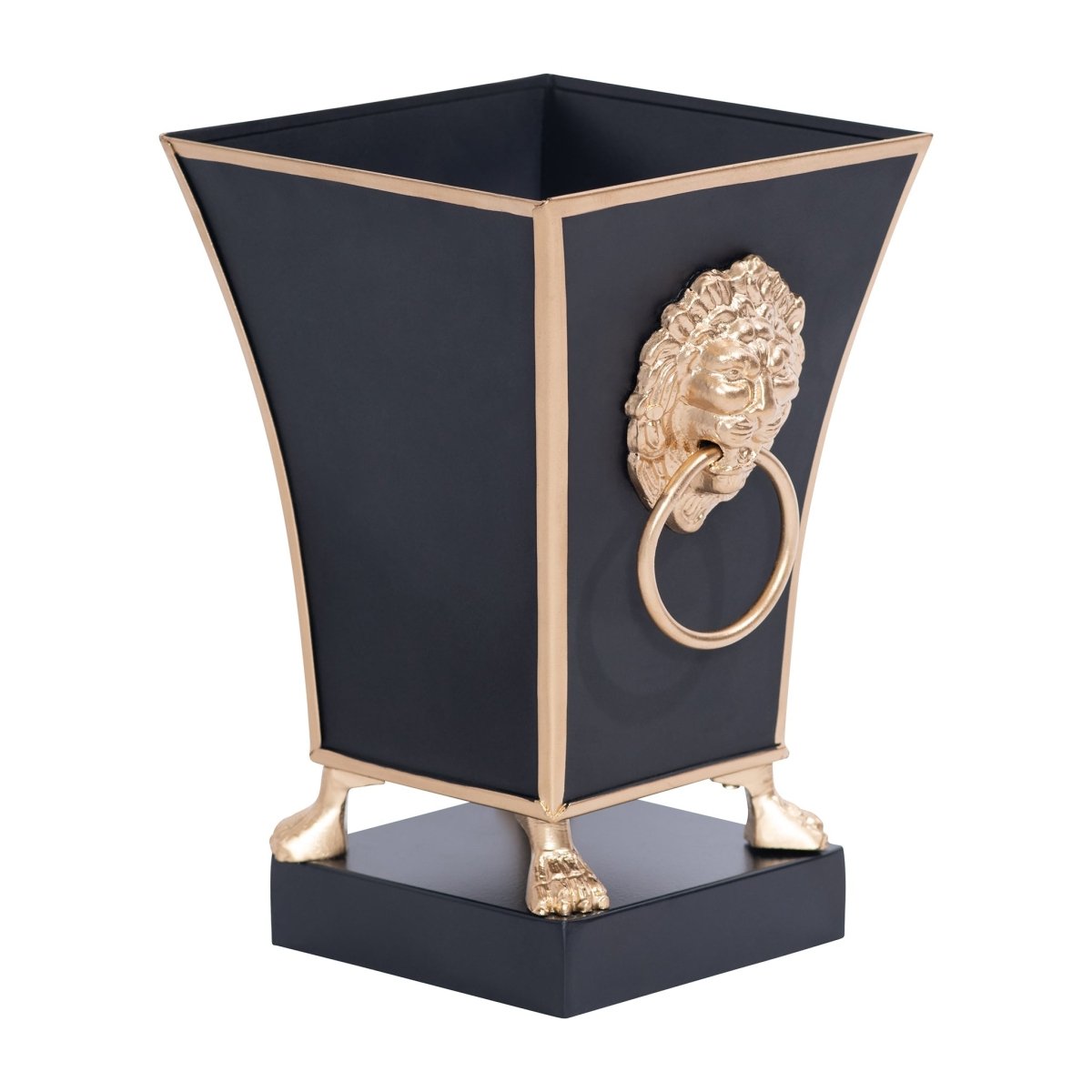 Paws & Claws Black Square Metal Cachepot for Bedroom, Home Office, Kitchen or Living Room - with Gold Lion Decor - Avail 02/22 - Cachepots from Jaye's Studio