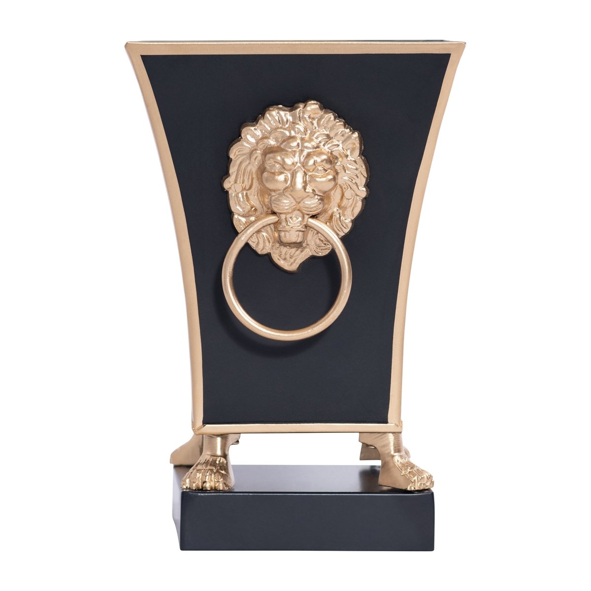Paws & Claws Black Square Metal Cachepot for Bedroom, Home Office, Kitchen or Living Room - with Gold Lion Decor - Avail 02/22 - Cachepots from Jaye's Studio