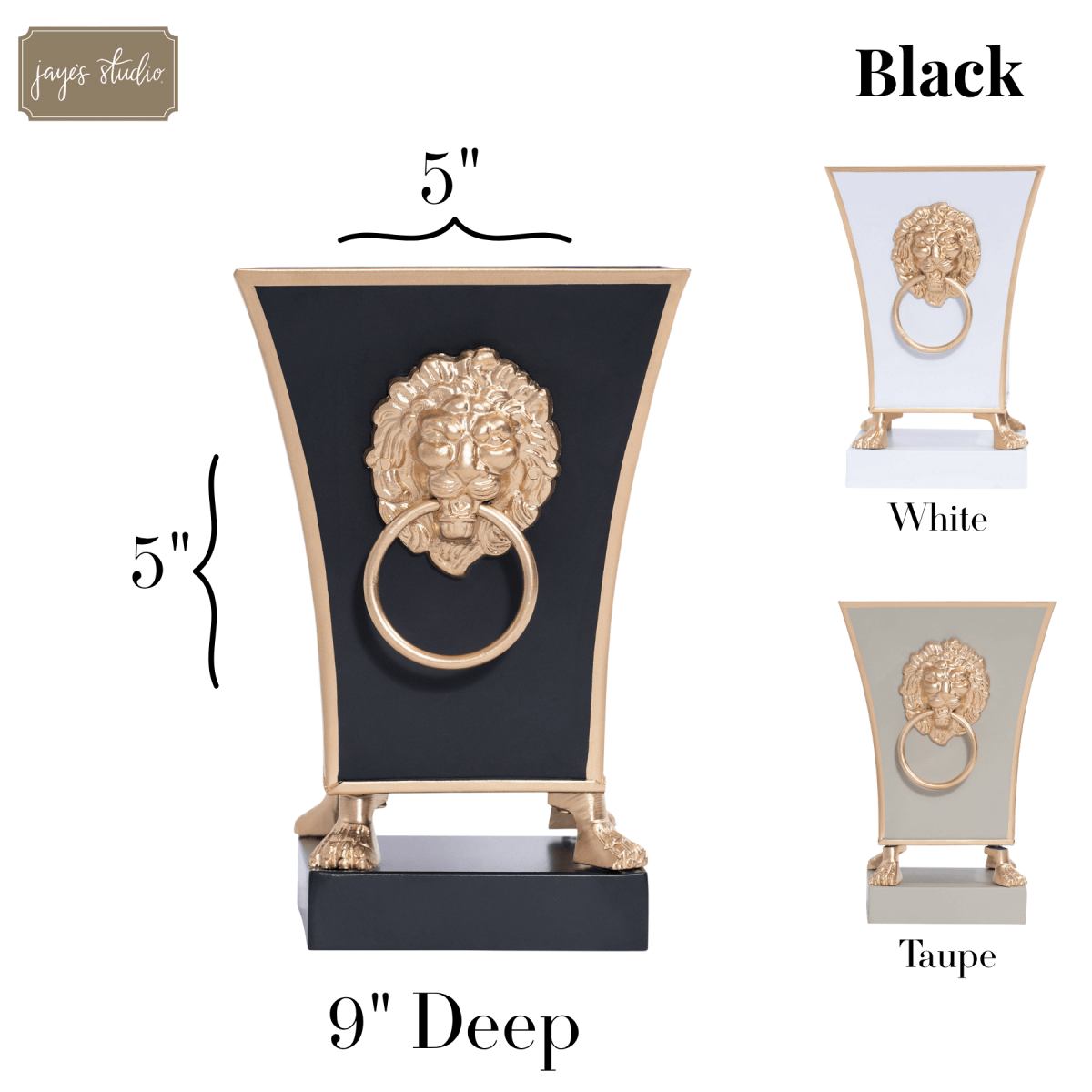 Paws & Claws Black Square Metal Cachepot for Bedroom, Home Office, Kitchen or Living Room - with Gold Lion Decor - Avail 02/22 - Cachepots from Jaye's Studio