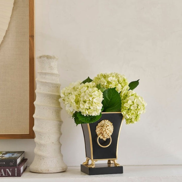 Paws & Claws Black Square Metal Cachepot for Bedroom, Home Office, Kitchen or Living Room - with Gold Lion Decor - Avail 02/22 - Cachepots from Jaye's Studio