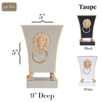 Paws & Claws Taupe Square Metal Cachepot for Bedroom, Home Office, Kitchen or Living Room - with Gold Lion Decor - Cachepots from Jaye's Studio
