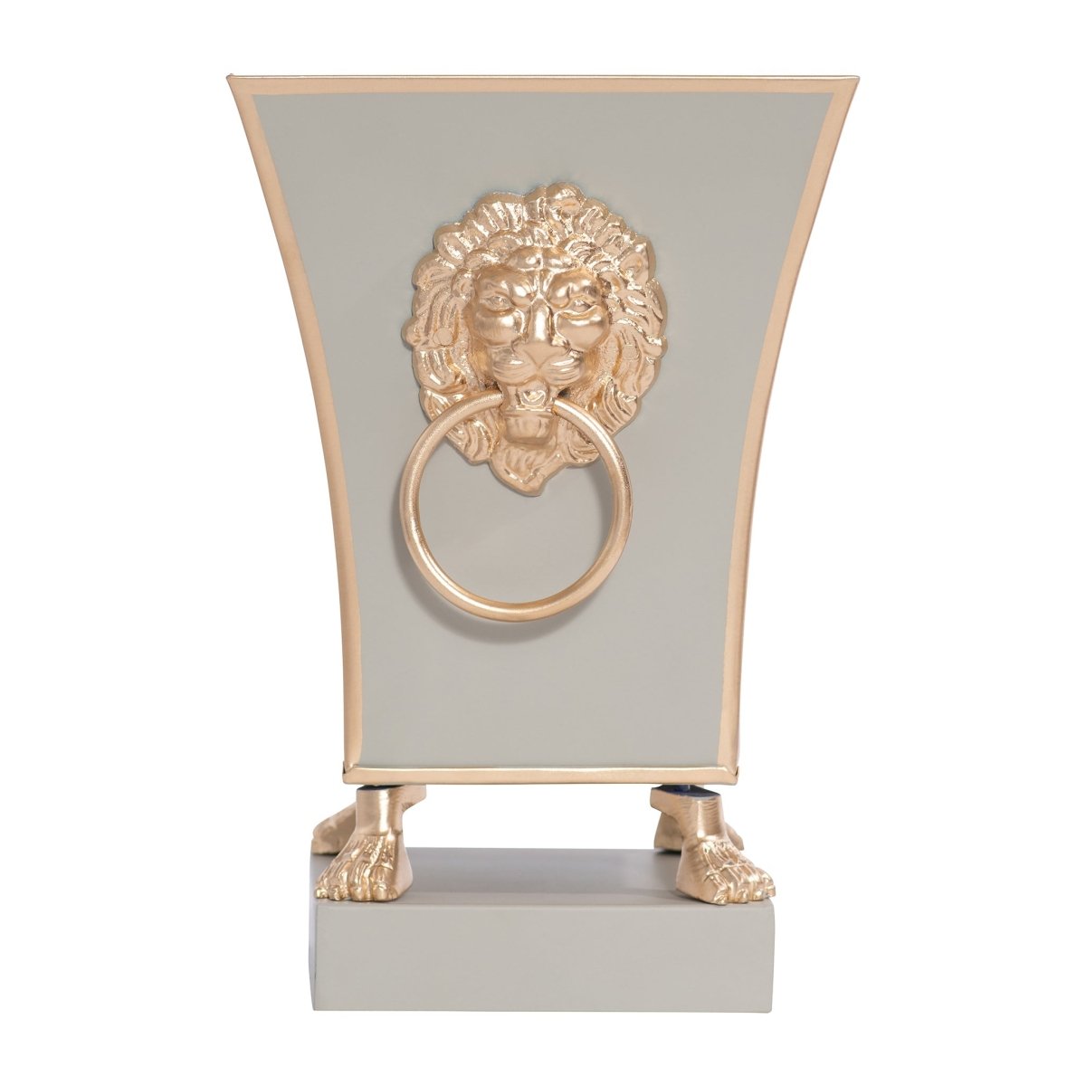 Paws & Claws Taupe Square Metal Cachepot for Bedroom, Home Office, Kitchen or Living Room - with Gold Lion Decor - Cachepots from Jaye's Studio