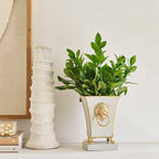 Paws & Claws Taupe Square Metal Cachepot for Bedroom, Home Office, Kitchen or Living Room - with Gold Lion Decor - Cachepots from Jaye's Studio