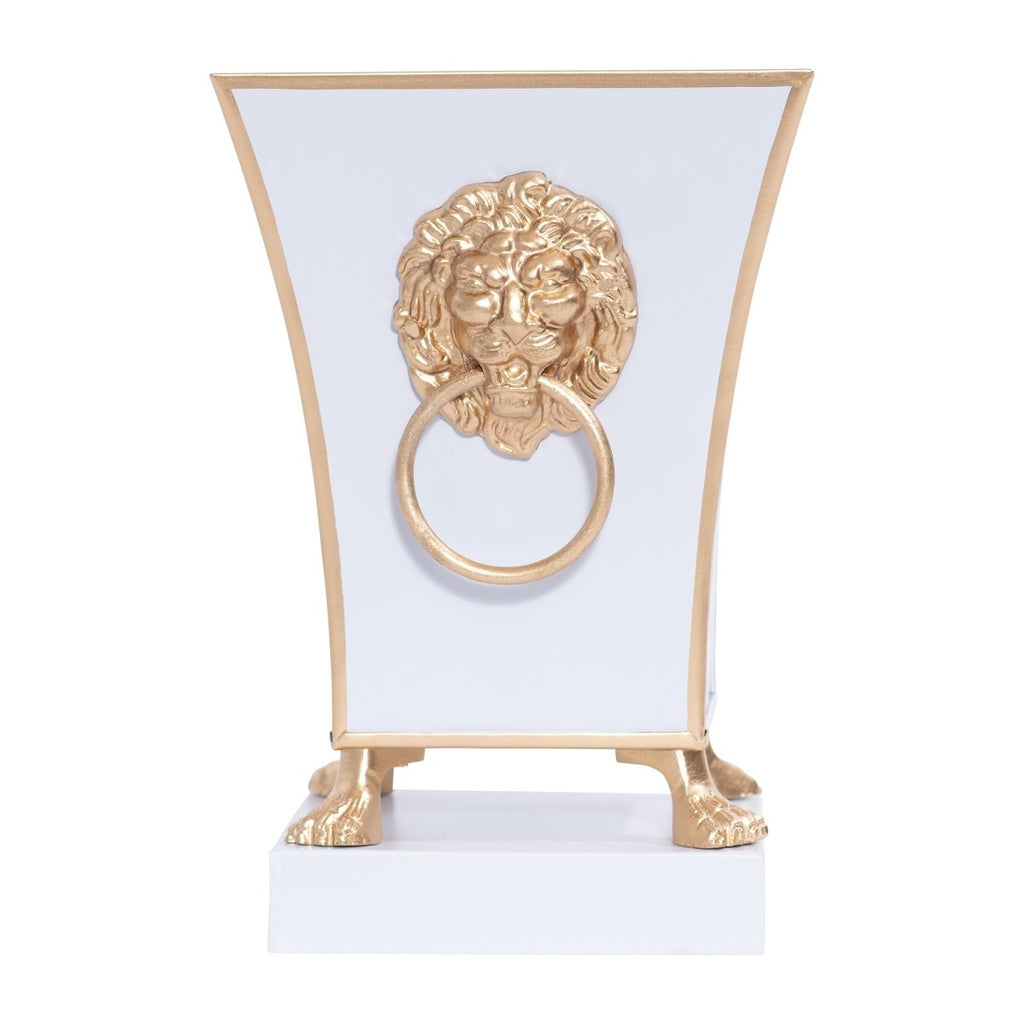 Paws & Claws White Square Metal Cachepot for Bedroom, Home Office, Kitchen or Living Room - with Gold Lion Decor - Cachepots from Jaye's Studio