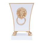 Paws & Claws White Square Metal Cachepot for Bedroom, Home Office, Kitchen or Living Room - with Gold Lion Decor - Cachepots from Jaye's Studio