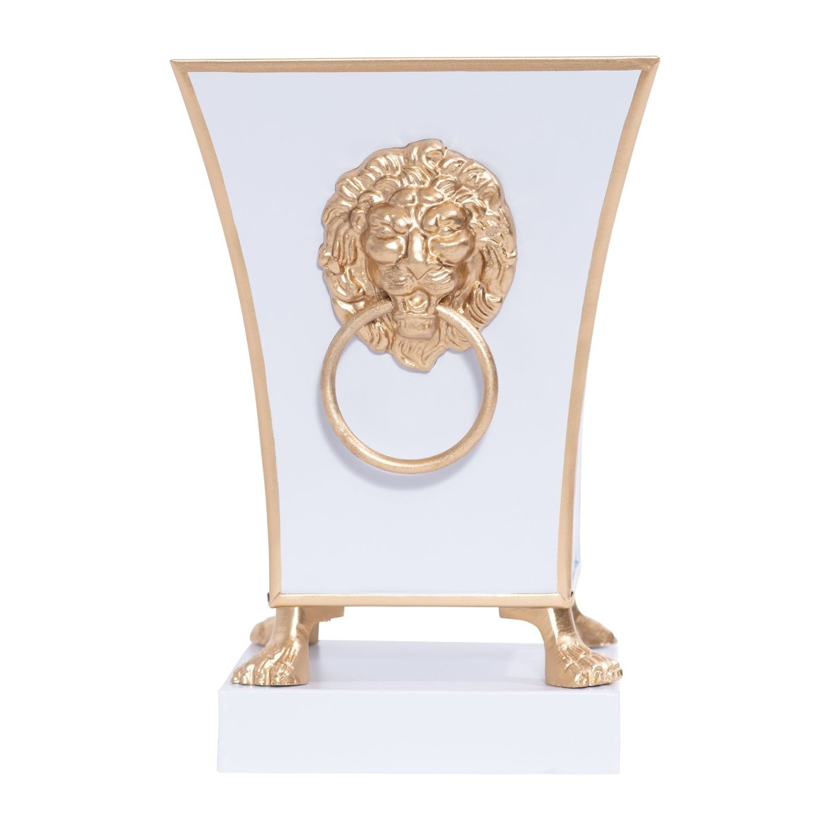 Paws & Claws White Square Metal Cachepot for Bedroom, Home Office, Kitchen or Living Room - with Gold Lion Decor - Cachepots from Jaye's Studio