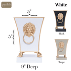 Paws & Claws White Square Metal Cachepot for Bedroom, Home Office, Kitchen or Living Room - with Gold Lion Decor - Cachepots from Jaye's Studio
