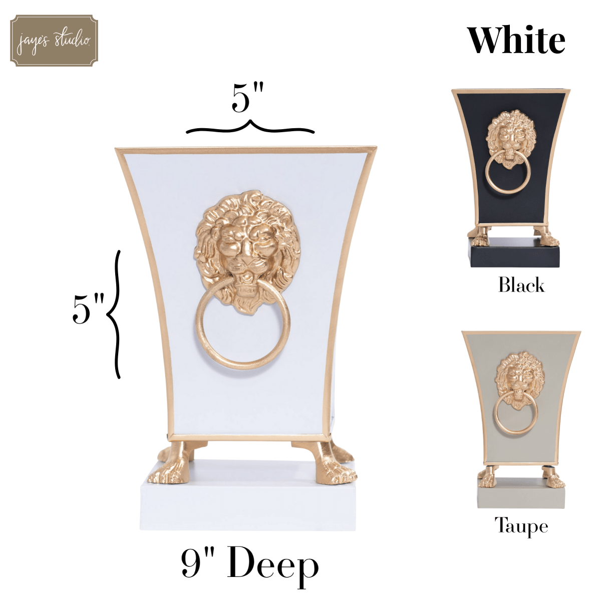 Paws & Claws White Square Metal Cachepot for Bedroom, Home Office, Kitchen or Living Room - with Gold Lion Decor - Cachepots from Jaye's Studio