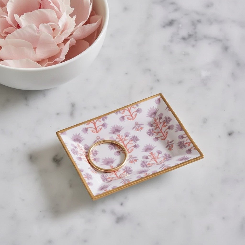 Penny Enameled Purple and Orange Rectangle Catch All Tray, Jewelry Tray for Bathroom, Vanity - Decorative Landry Tray - Trinket Trays from Jaye's Studio
