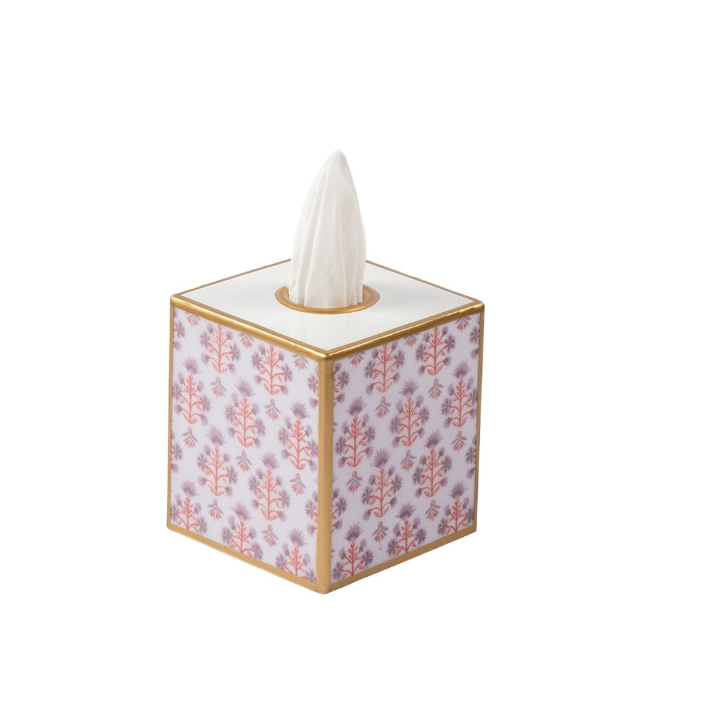Penny Enameled Purple & Orange Square Metal Tissue Box Cover for Bathroom, Vanity, Bedroom, Home Office - Tissue Box Cover from Jaye's Studio