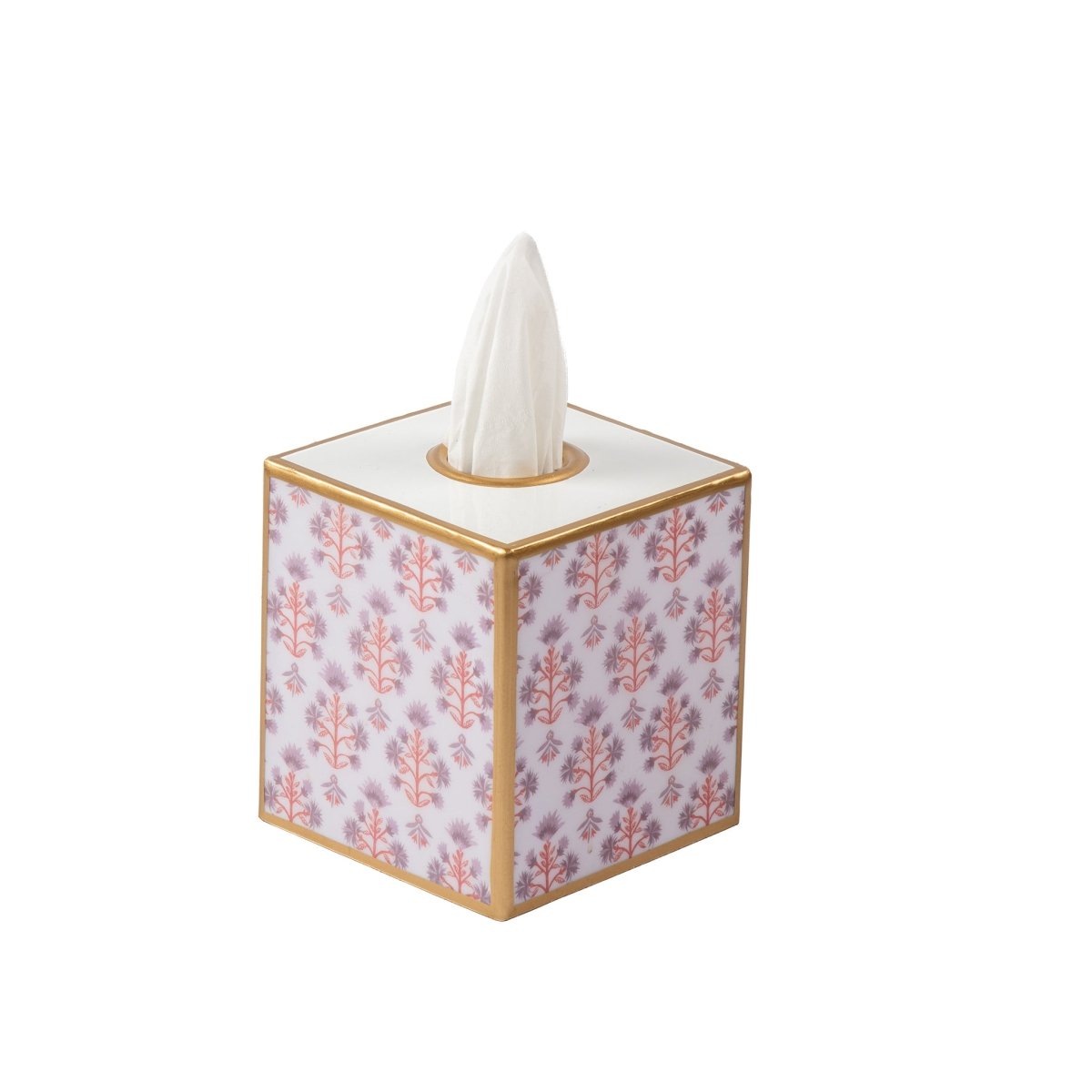 Penny Enameled Purple & Orange Square Metal Tissue Box Cover for Bathroom, Vanity, Bedroom, Home Office - Tissue Box Cover from Jaye's Studio