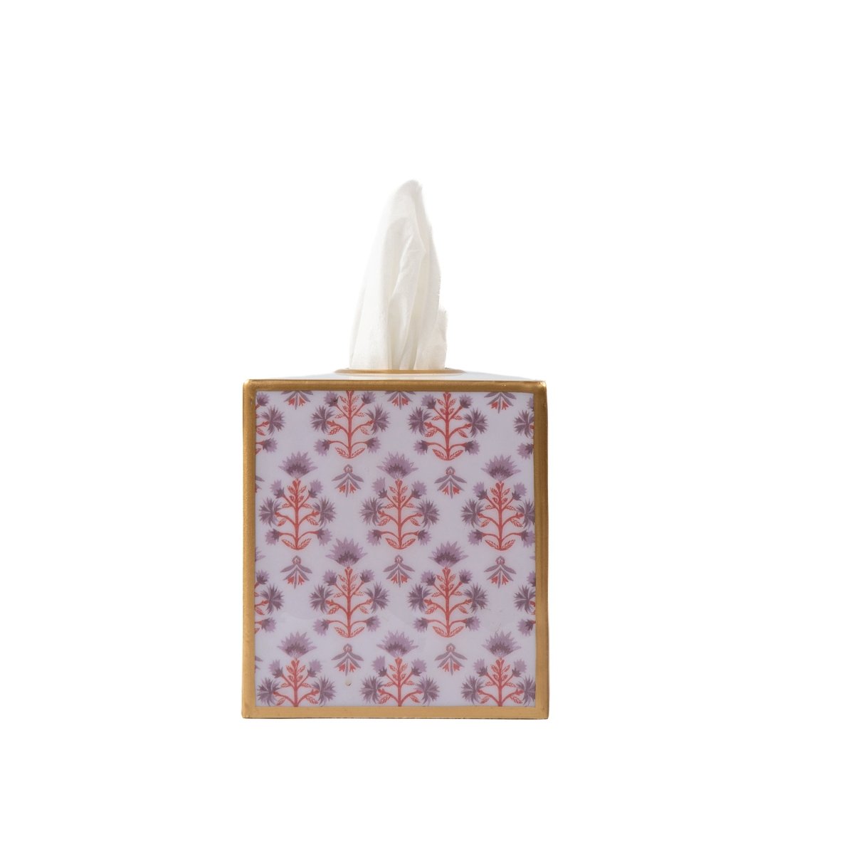Penny Enameled Purple & Orange Square Metal Tissue Box Cover for Bathroom, Vanity, Bedroom, Home Office - Tissue Box Cover from Jaye's Studio