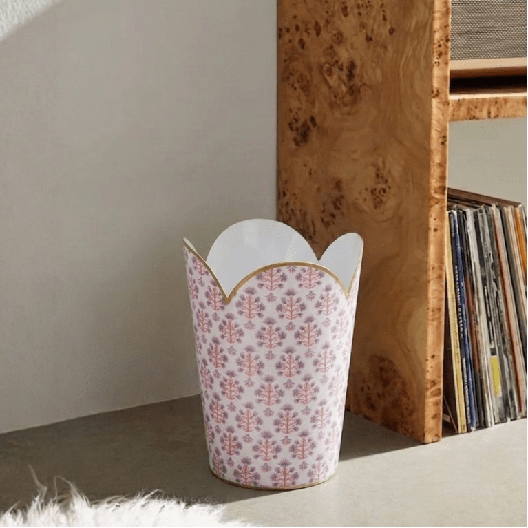 Penny Purple and Orange Enameled Bathroom Trash Can, Wastebasket, Dustbin for Bedroom, Home Office, Vanity - Tulip Shape without Lid - Wastebaskets from Jaye's Studio