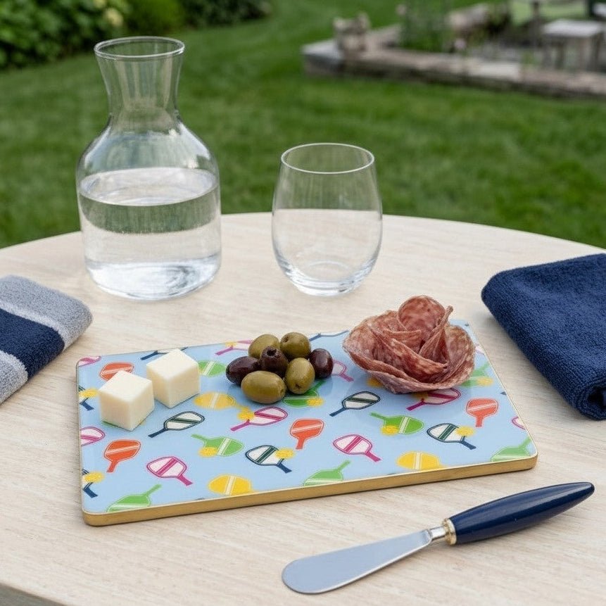 Pickleball Enameled Multi - Color Charcuterie Board, Wooden Cutting Board, Barware, Chopping Board for Serving and Food Prep - Cutting Board from Jaye's Studio