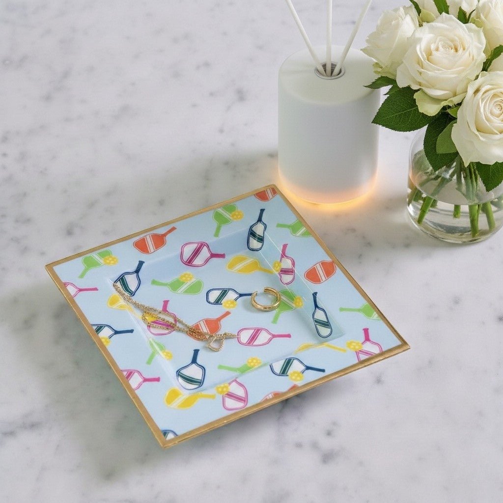 Pickleball Enameled Square Jewelry and Catch All Tray - Decorative Trays from Jaye's Studio