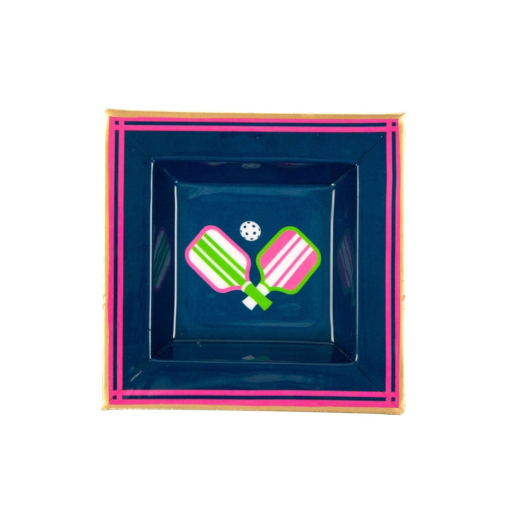 Pickleball Navy and Pink Enameled Square Decorative Trinket Tray, Catch All Tray, Jewelry Tray for Vanity, Bathroom, Bedside Home Office - Trinket Trays from Jaye's Studio