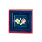 Pickleball Navy and Pink Enameled Square Decorative Trinket Tray, Catch All Tray, Jewelry Tray for Vanity, Bathroom, Bedside Home Office - Trinket Trays from Jaye's Studio