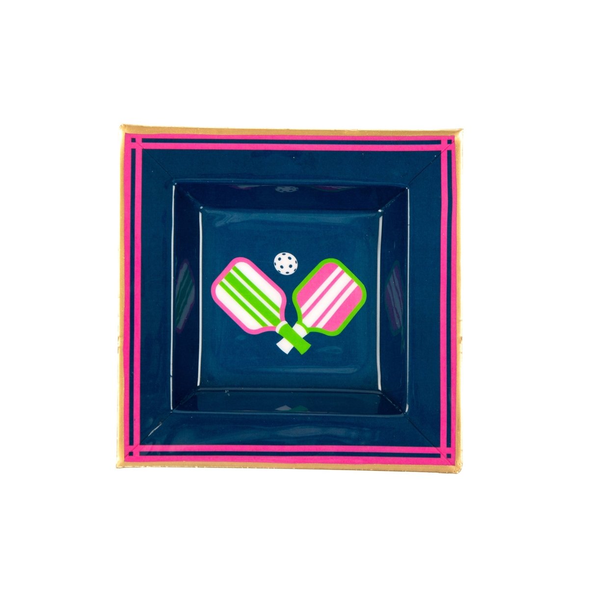 Pickleball Navy and Pink Enameled Square Decorative Trinket Tray, Catch All Tray, Jewelry Tray for Vanity, Bathroom, Bedside Home Office - Trinket Trays from Jaye's Studio