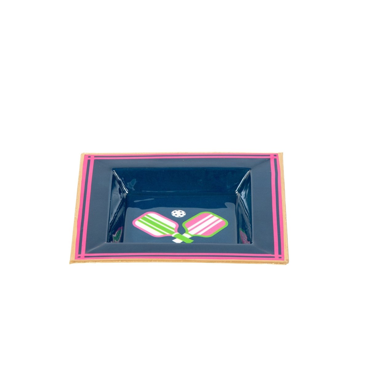 Pickleball Navy and Pink Enameled Square Decorative Trinket Tray, Catch All Tray, Jewelry Tray for Vanity, Bathroom, Bedside Home Office - Trinket Trays from Jaye's Studio