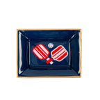 Pickleball Navy and Red Enameled Rectangle Catch All Tray, Jewelry Tray for Bathroom, Vanity - Decorative Landry Tray - Trinket Trays from Jaye's Studio