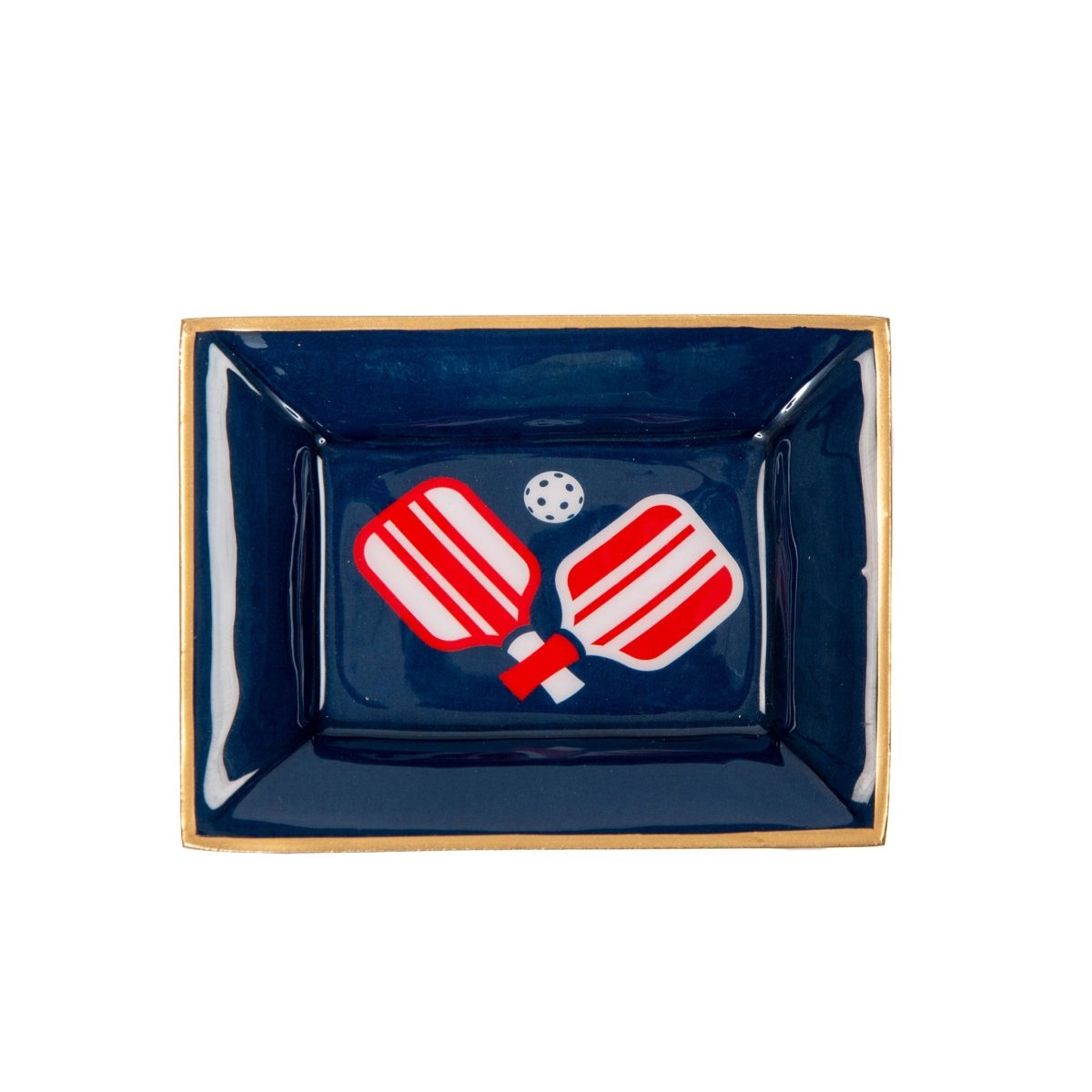 Pickleball Navy and Red Enameled Rectangle Catch All Tray, Jewelry Tray for Bathroom, Vanity - Decorative Landry Tray - Trinket Trays from Jaye's Studio