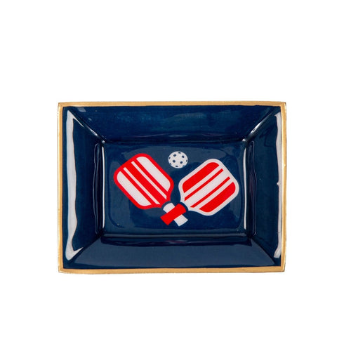 Pickleball Navy and Red Enameled Rectangle Catch All Tray, Jewelry Tray for Bathroom, Vanity - Decorative Landry Tray - Trinket Trays from Jaye's Studio