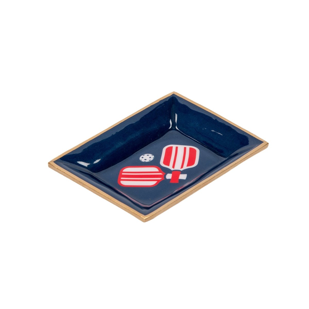 Pickleball Navy and Red Enameled Rectangle Catch All Tray, Jewelry Tray for Bathroom, Vanity - Decorative Landry Tray - Trinket Trays from Jaye's Studio