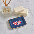 Pickleball Navy with Red Enameled Rectangle Soap Dish, Catch All Tray, Jewelry Tray for Bathroom, Vanity, Sink - Decorative Laney Tray - Trinket Trays from Jaye's Studio